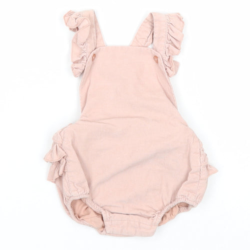 George Girls Pink Cotton Dungaree One-Piece Size 3-6 Months Button