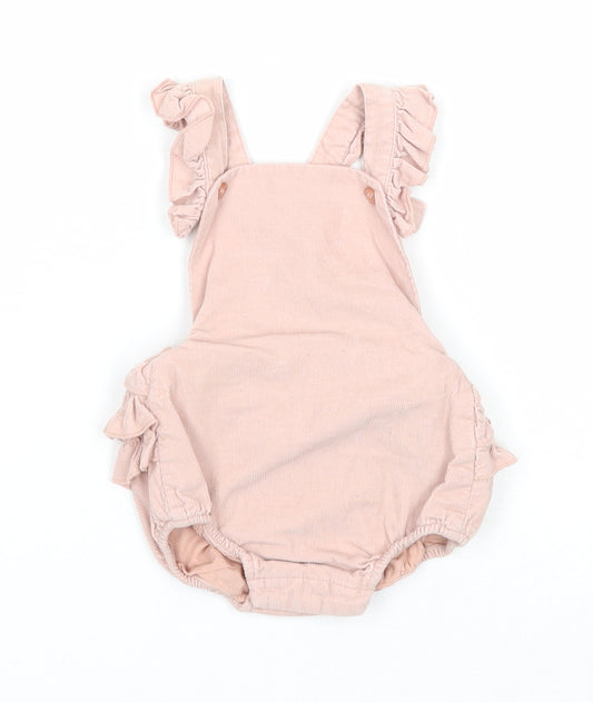 George Girls Pink Cotton Dungaree One-Piece Size 3-6 Months Button