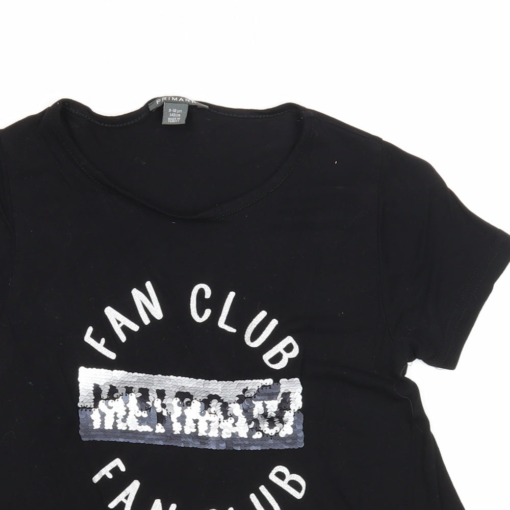 Primark Girls Black Viscose Basic T-Shirt Size 9-10 Years Round Neck Pullover - Mermaid Fan Club