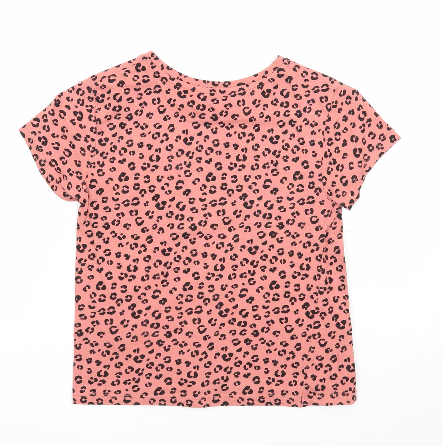 H&M Girls Pink Animal Print Cotton Basic T-Shirt Size 6-7 Years Round Neck Pullover - Size 6-8 Leopard Print