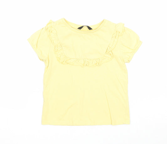 George Girls Yellow Cotton Basic T-Shirt Size 4-5 Years Round Neck Pullover