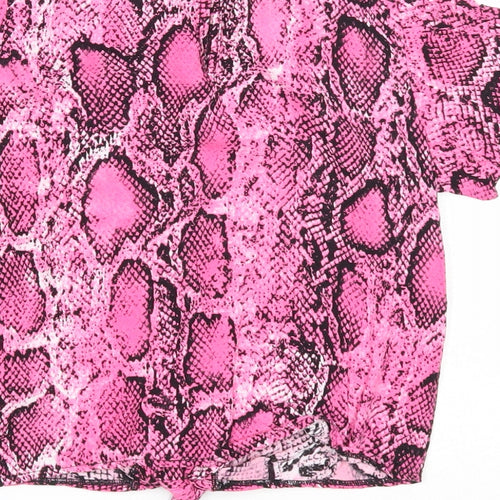 F&F Girls Pink Animal Print Viscose Basic T-Shirt Size 6-7 Years Round Neck Button - Snake Print Knot Front