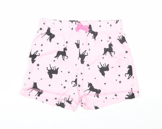 Preworn Girls Pink Geometric Cotton Sweat Shorts Size 10 Years Regular - Unicorn Pattern