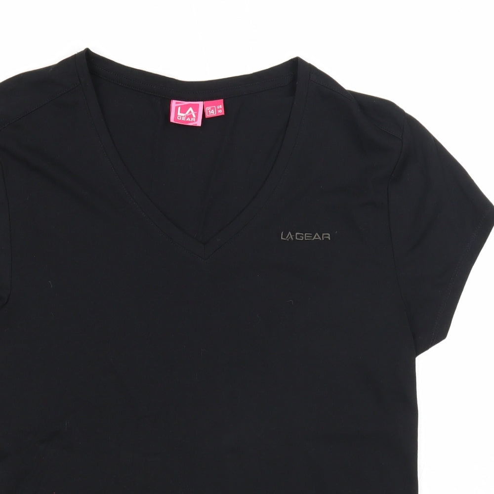 LA Gear Womens Black Polyester Basic T-Shirt Size 14 Round Neck Pullover