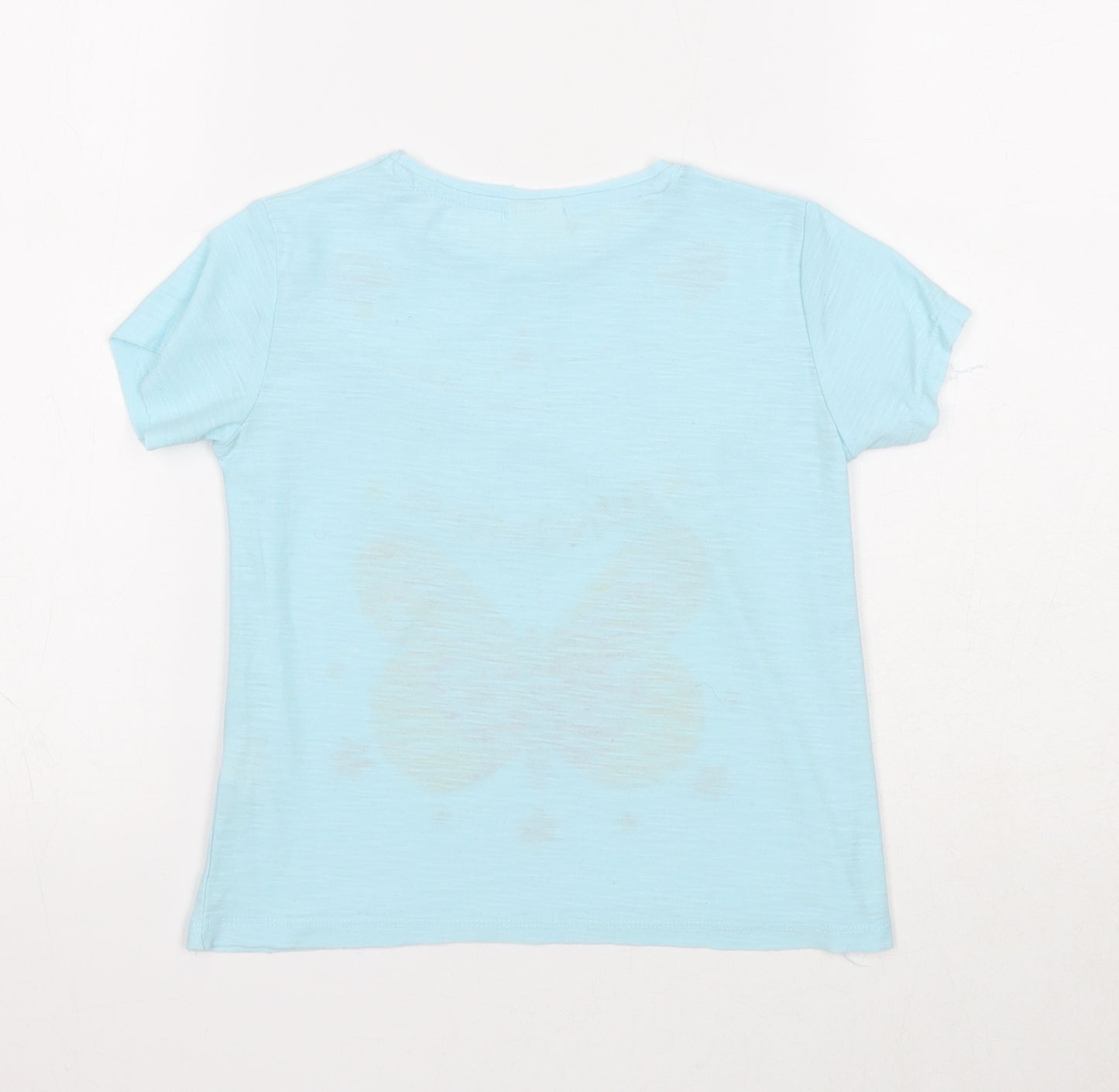 Zara Girls Blue Polyester Basic T-Shirt Size 6 Years Round Neck Pullover - Butterfly