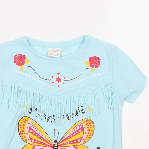 Zara Girls Blue Polyester Basic T-Shirt Size 6 Years Round Neck Pullover - Butterfly