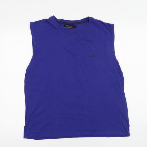 Pierre Cardin Mens Purple Cotton T-Shirt Size L Round Neck
