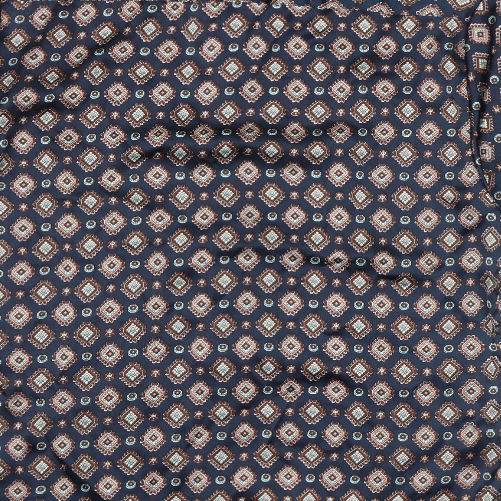 Burton Mens Blue Geometric Polyester Button-Up Size S Collared Button
