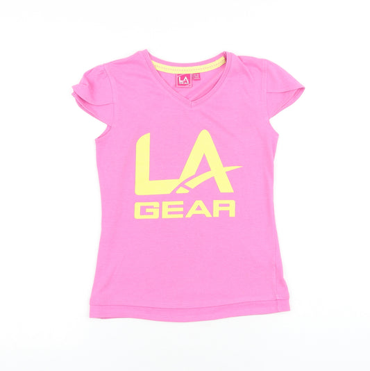 LA Gear Girls Pink Polyester Basic T-Shirt Size 11-12 Years V-Neck Pullover