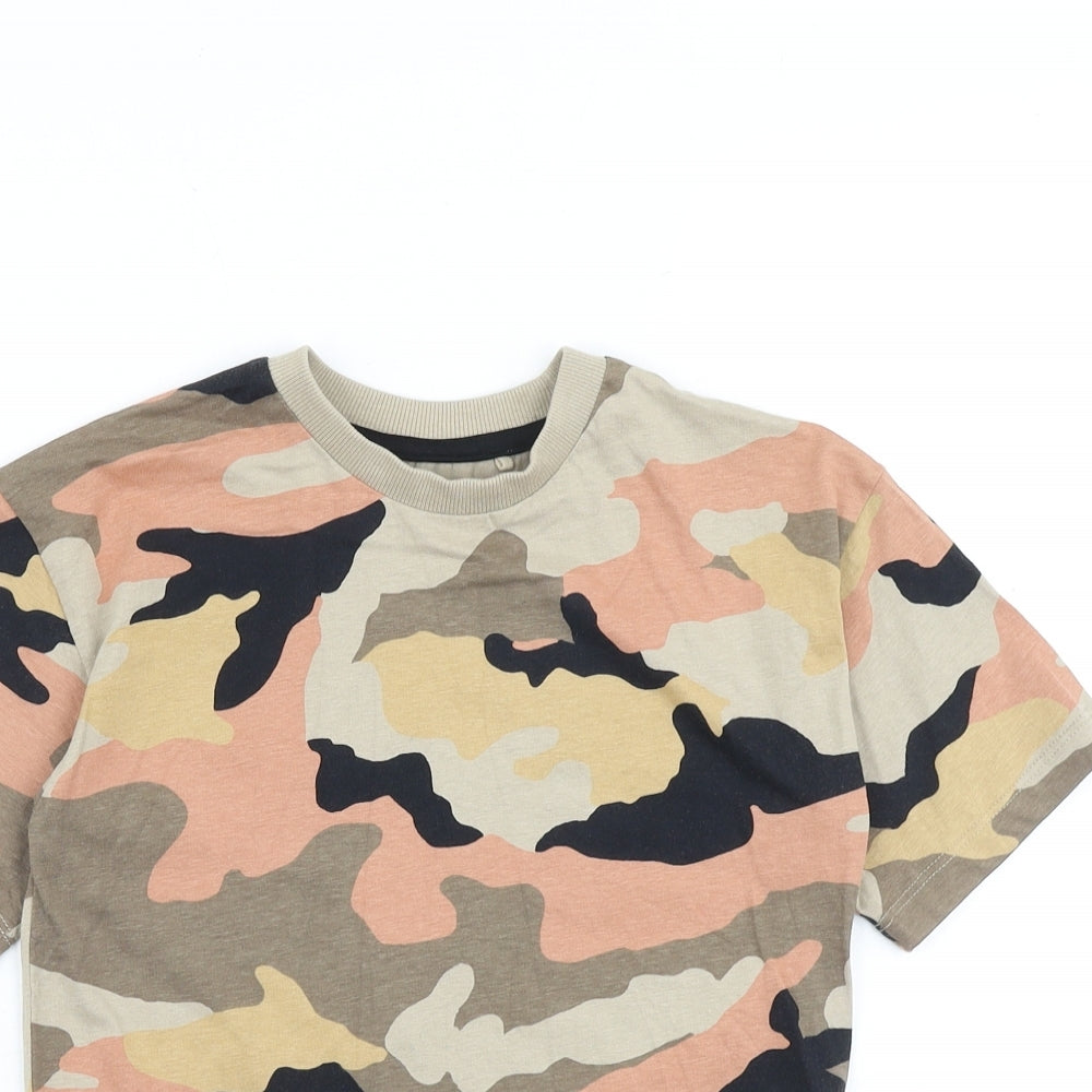 NEXT Boys Brown Camouflage 100% Cotton Pullover T-Shirt Size 7 Years Crew Neck Pullover