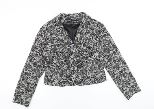 Gusta Tiona Womens Grey Floral Polyester Jacket Blazer Size L