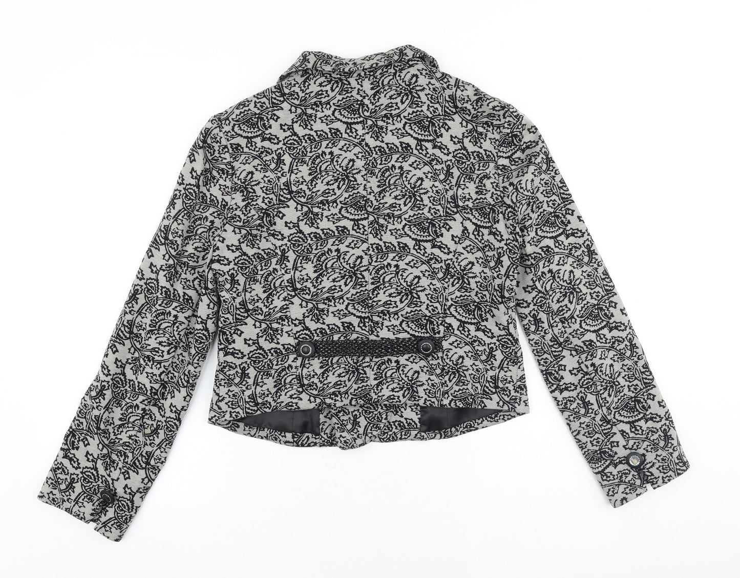 Gusta Tiona Womens Grey Floral Polyester Jacket Blazer Size L