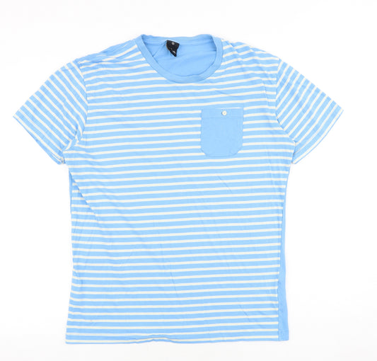 Bench Mens Blue Striped Cotton T-Shirt Size XL Round Neck