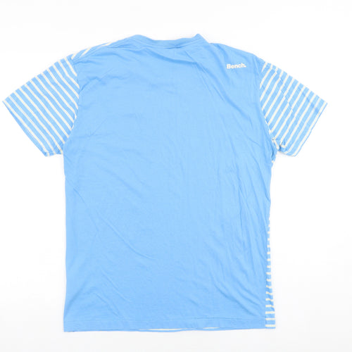 Bench Mens Blue Striped Cotton T-Shirt Size XL Round Neck
