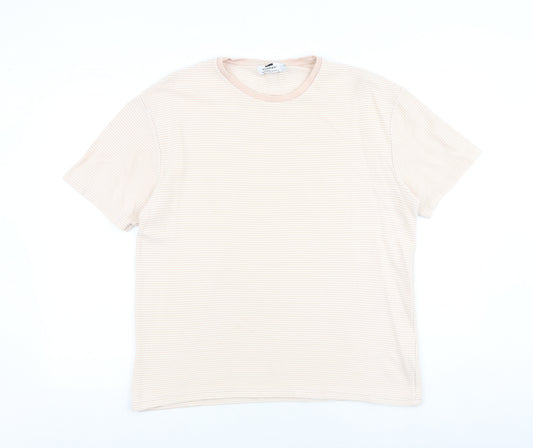 Topman Mens Pink Striped Cotton T-Shirt Size M Round Neck