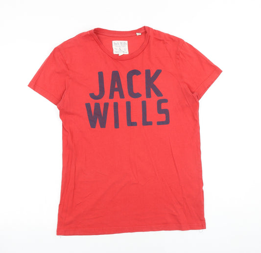 Jack Wills Mens Red Cotton T-Shirt Size XS Round Neck