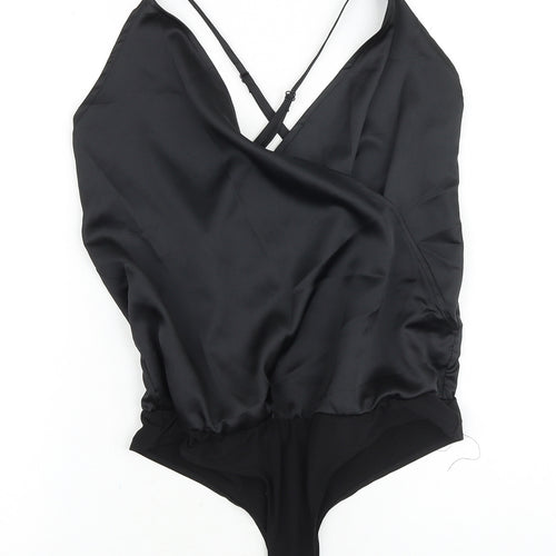 ASOS Womens Black Polyester Bodysuit One-Piece Size 10 Snap - Wrap Front Detail