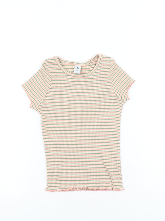 TU Girls Multicoloured Striped Cotton Basic T-Shirt Size 6 Years Round Neck Pullover