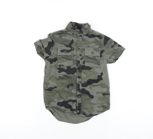 NEXT Boys Green Camouflage 100% Cotton Basic Button-Up Size 3 Years Collared Button