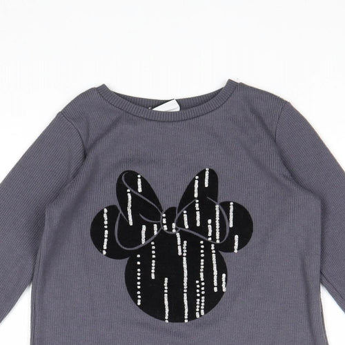 George Girls Grey Polyester Basic T-Shirt Size 4-5 Years Round Neck Pullover - Minnie Mouse