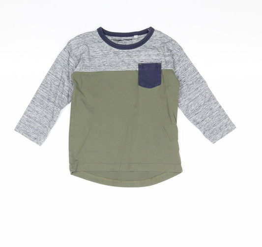 NEXT Boys Green Colourblock 100% Cotton Pullover T-Shirt Size 2-3 Years Round Neck Pullover