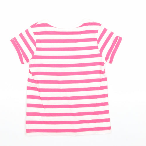 NEXT Girls Pink Striped 100% Cotton Basic T-Shirt Size 7 Years Round Neck Pullover