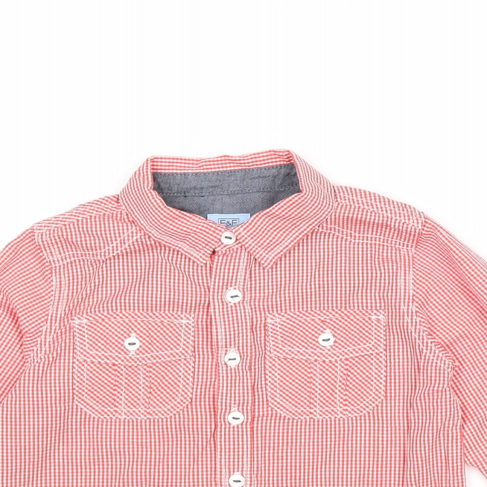 F&F Boys Red Check 100% Cotton Basic Button-Up Size 4-5 Years Collared Button