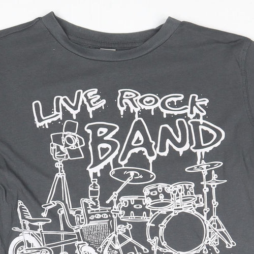 TU Boys Grey Cotton Pullover T-Shirt Size 9 Years Crew Neck Pullover - Rock Band