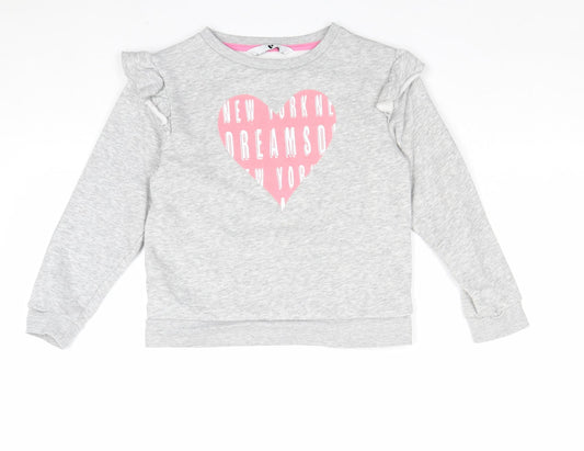 Very Girls Grey Cotton Pullover Sweatshirt Size 8 Years Pullover - Heart