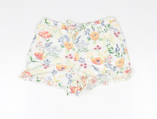 Matalan Girls White Floral Cotton Sweat Shorts Size 5 Years Regular