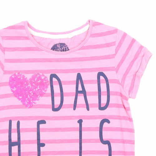 NEXT Girls Pink Striped 100% Cotton Basic T-Shirt Size 9 Years Round Neck Pullover - Dad He Is Awesome