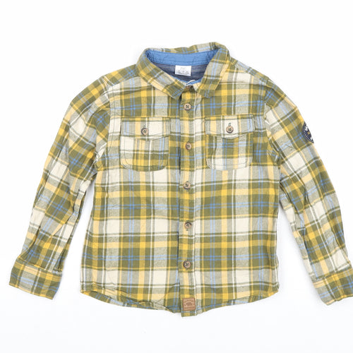 F&F Boys Yellow Plaid 100% Cotton Basic Button-Up Size 4-5 Years Collared Button