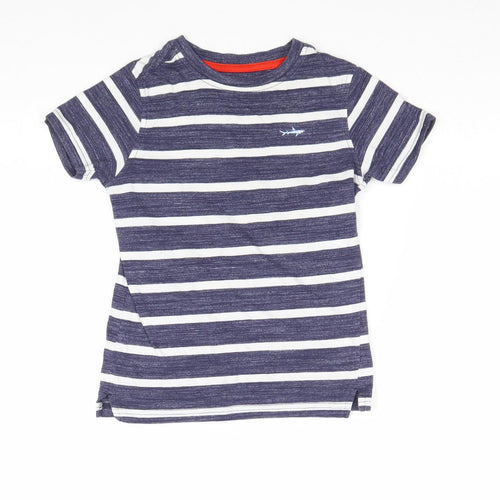 George Boys Blue Striped Cotton Pullover T-Shirt Size 5-6 Years Round Neck Pullover