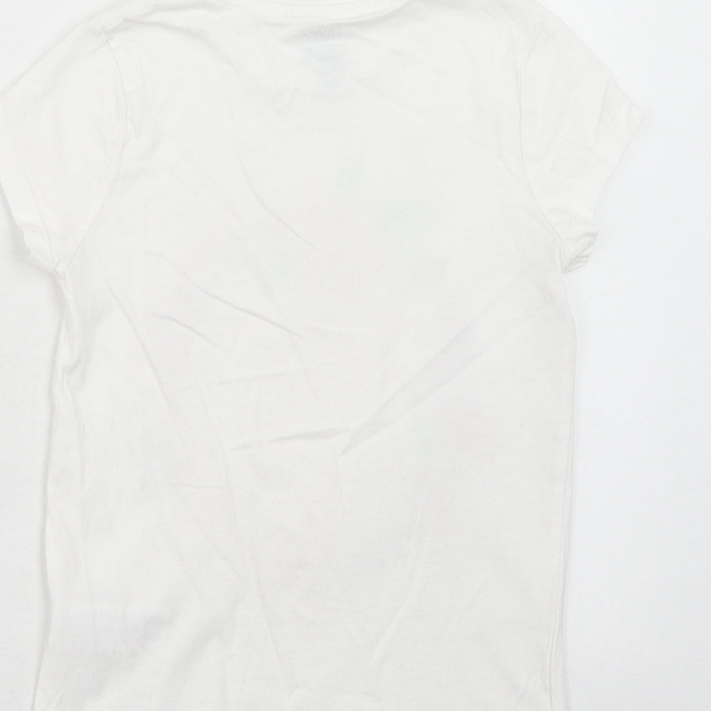 F&F Girls White Cotton Basic T-Shirt Size 7-8 Years Round Neck Pullover - Cymru am Byth