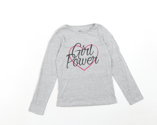 PEP&CO Girls Grey Cotton Basic T-Shirt Size 7-8 Years Round Neck Pullover - Girl Power