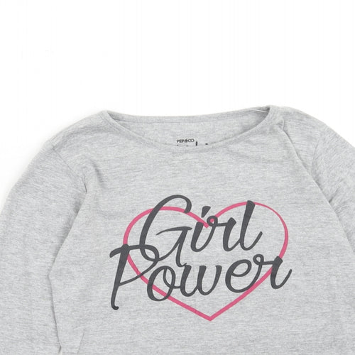 PEP&CO Girls Grey Cotton Basic T-Shirt Size 7-8 Years Round Neck Pullover - Girl Power