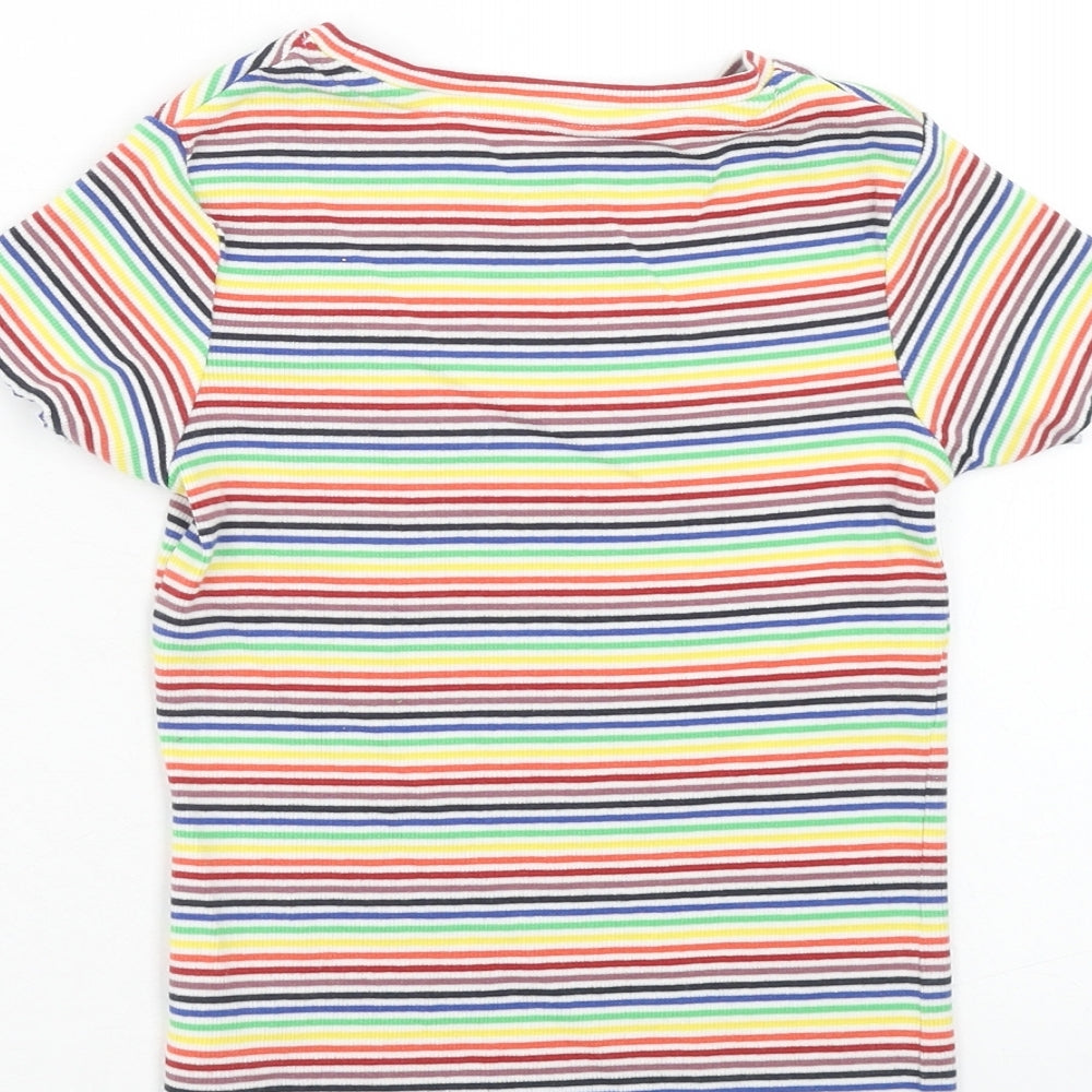NEXT Girls Multicoloured Striped Cotton Basic T-Shirt Size 8 Years Round Neck Pullover