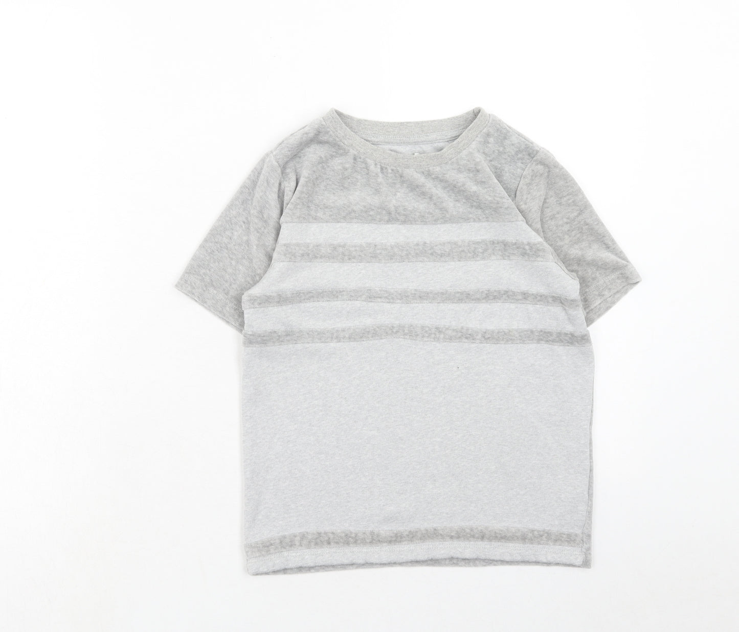 Preworn Girls Grey Geometric Cotton Basic T-Shirt Size 8 Years Round Neck Pullover
