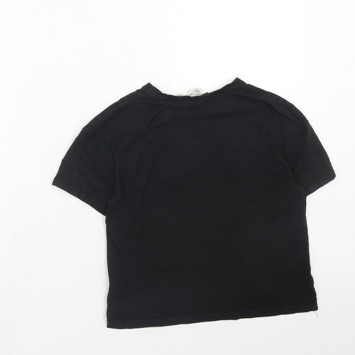 Peacocks Girls Black Cotton Basic T-Shirt Size 9-10 Years Round Neck Pullover - Good Vibes
