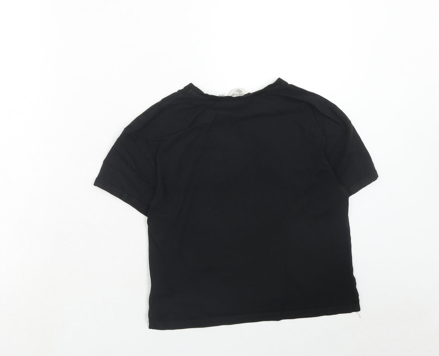Peacocks Girls Black Cotton Basic T-Shirt Size 9-10 Years Round Neck Pullover - Good Vibes