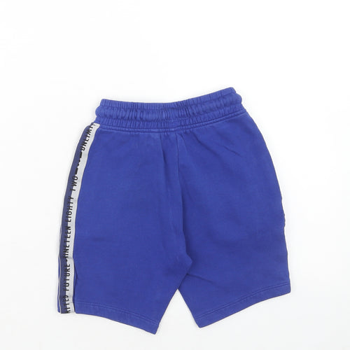 NEXT Boys Blue Cotton Sweat Shorts Size 6 Years Regular Drawstring - Side Stripe Detail