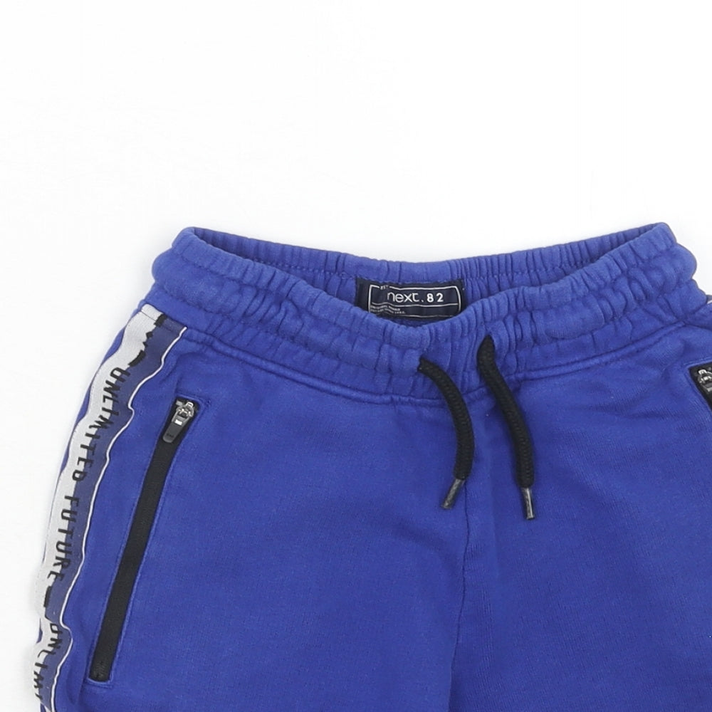 NEXT Boys Blue Cotton Sweat Shorts Size 6 Years Regular Drawstring - Side Stripe Detail