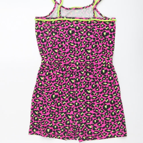 I Love Girlswear Girls Pink Animal Print Cotton Playsuit One-Piece Size 10 Years Pullover - Leopard Pattern