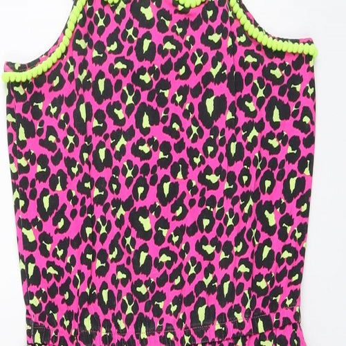 I Love Girlswear Girls Pink Animal Print Cotton Playsuit One-Piece Size 10 Years Pullover - Leopard Pattern