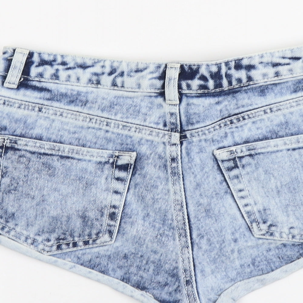 Topshop Womens Blue Cotton Cut-Off Shorts Size 8 L3 in Regular Button