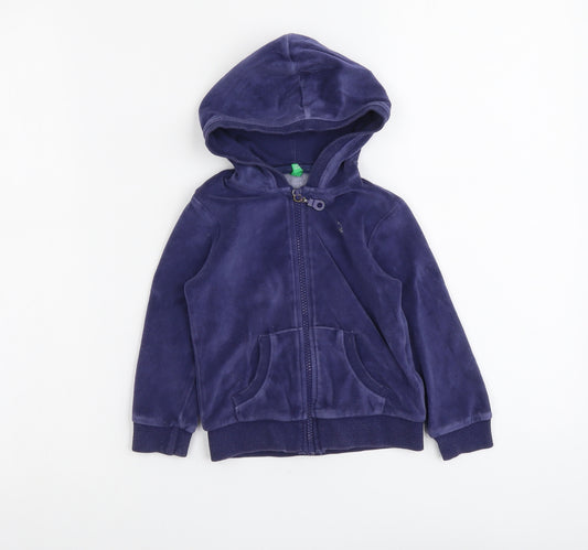 United Colors of Benetton Boys Blue Polyester Full Zip Hoodie Size 2 Years Zip
