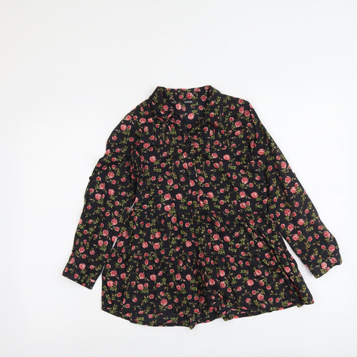 George Girls Black Floral Cotton Basic Blouse Size 8-9 Years Collared Button - Rose Print
