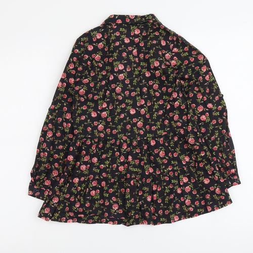 George Girls Black Floral Cotton Basic Blouse Size 8-9 Years Collared Button - Rose Print