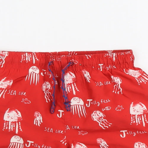 TU Boys Red Geometric Polyester Bermuda Shorts Size 4-5 Years Regular Drawstring - Jelly Fish Print