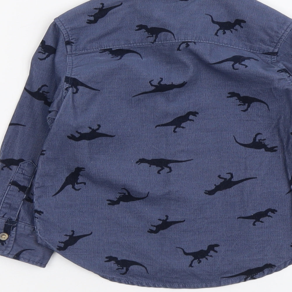 H&M Boys Blue Geometric Cotton Basic Button-Up Size 2 Years Collared Button - Dinosaur Print